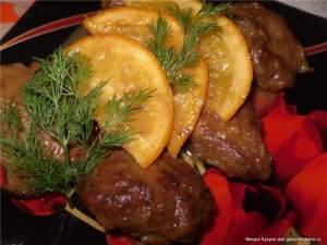 Нежная печень индейки с апельсинами и гранатовым соусом